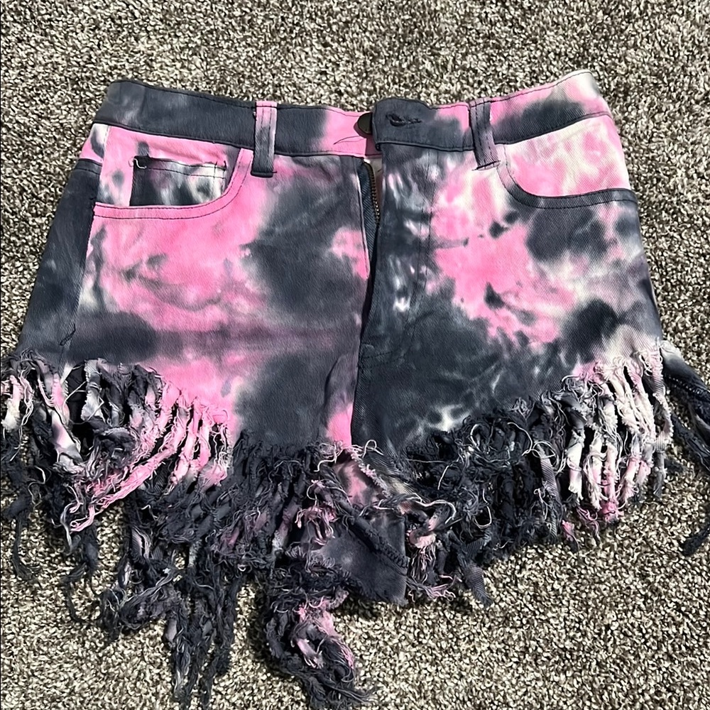 Pink and Black Tie-Dye Shorts